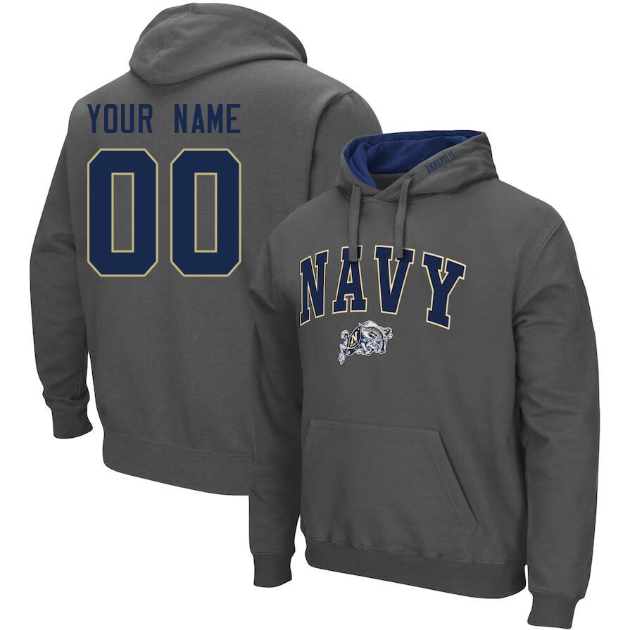 Custom Navy Midshipmen Name And Number Hoodies-Charcoal